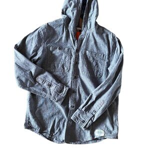 Hooded Chambray Button-Up Shirt in Denim Blue